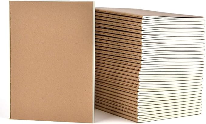 Bulk A5 Journal Notebook, Kraft Cover 60 Pages Lined Paper Journal for Traveler, Notes, Memo - Bulk Journals Sewn Brown Notebook for School Supplies, Office Supplie (line 60pages, 30pack)-DeskLoop Office