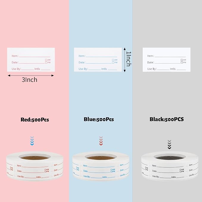 3 Rolls 1500 Pieces Removable Food Labels, 1 x 2 Inch Date Stickers - Image 2