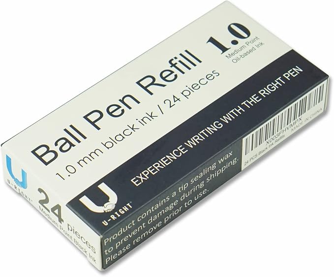 U-RIGHT 24 Pcs Ballpoint Pen Refills 1.0 mm Point Black Ink - Image 5