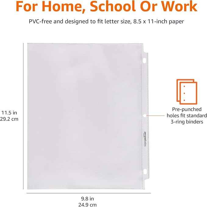 Amazon Basics Sheet Protectors for 3 Ring Binder, Top Loading - Image 6