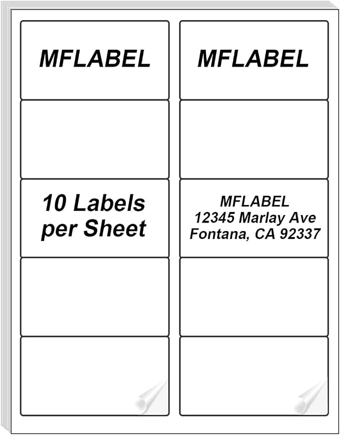MFLABEL 2x4 Label, 10-UP Shipping Address Sticker, 50000 Labels, 5000 Sheets by MFLABEL