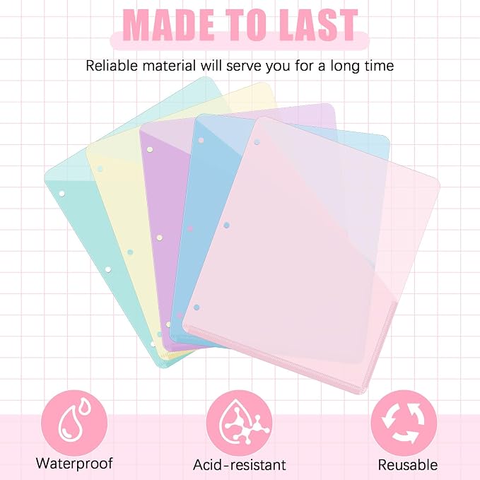 Maitys 50 Pack Binder Pockets 3 Hole Punch Clear Plastic Document Folders - Image 2