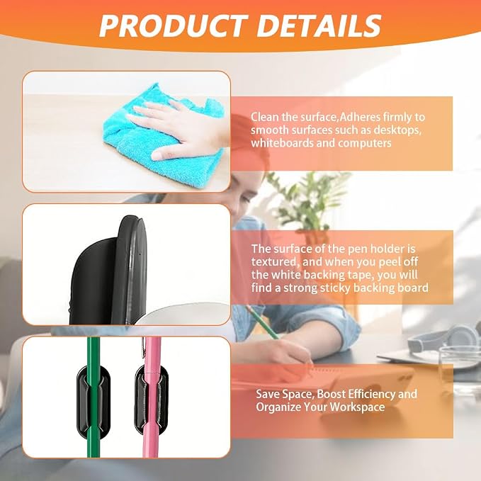 40 PCS Adhesive Pencil Holders for Desk, Silicone Pencil Holder - Image 3