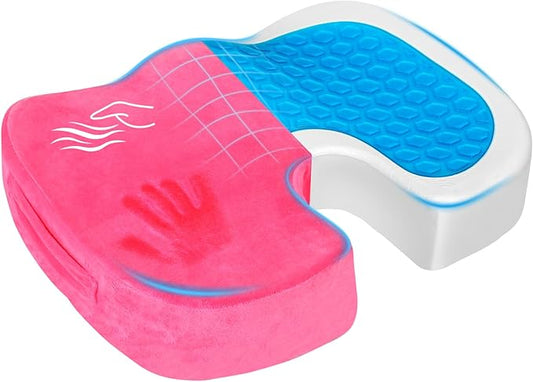 Gel Seat Cushion for Car Office - Memory Foam Pain Relief Chair Pillow Cushions - Tailbone Sciatica Coccyx Butt Lumbar Support Pad for Sitting Driving Traveling, Velvet, Pink-DeskLoop Office