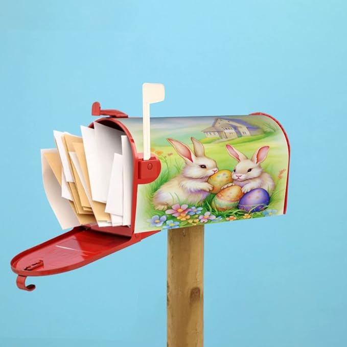 Ouqiuwa Vintage Easter Bunnies Eggs Soft Welcome Magnetic Mailbox Cover - Image 6