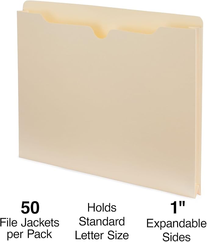 Staples File Jackets, Letter Size, 1‑Inch Expansion, Durable Reinforced Paper - Image 2