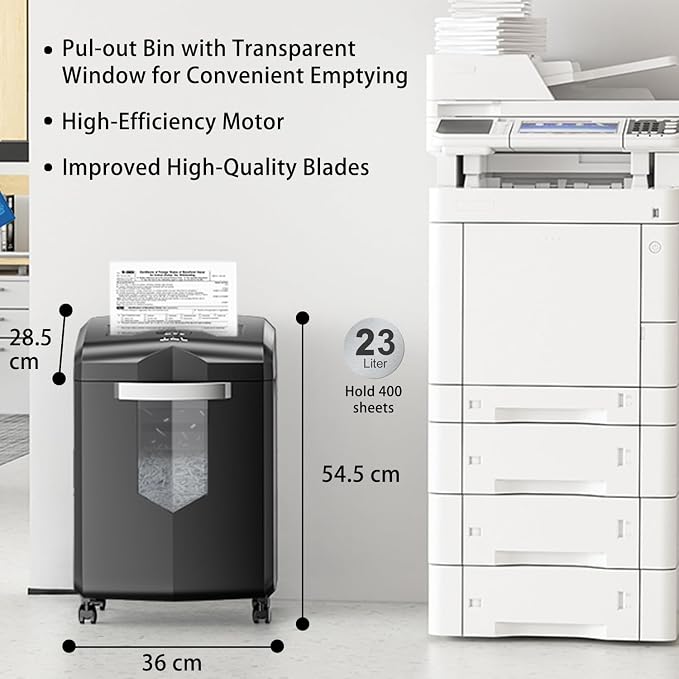 Bonsaii Heavy Duty 18-Sheet Office Shredder – 60-min Continuous Run, Cross-Cut - Image 3