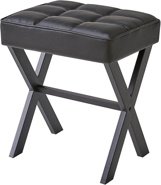 IBUYKE Square Makeup Stool with X-Leg Foot Rest, PU Footrest, Ottoman Seat Vanity Stool, Multi-Use as Small Side Table, for Bedroom, Living Room, Black LG-71B-DeskLoop Office
