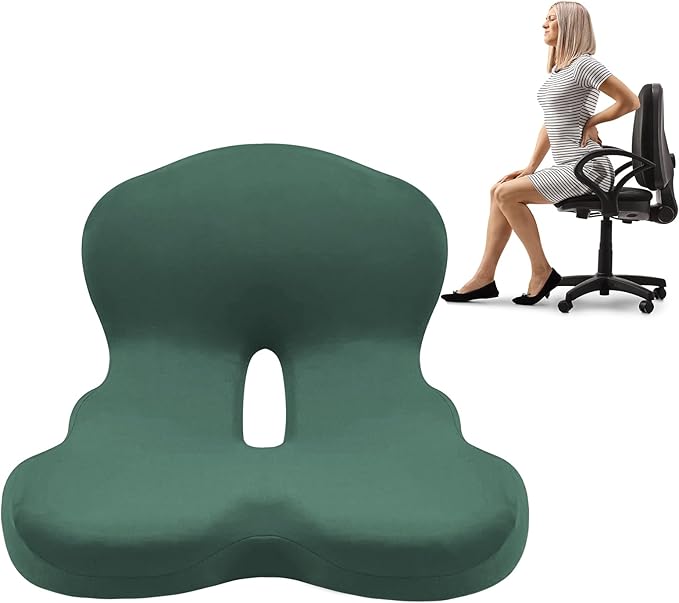 Buttocks Cushion for Office Chair Memory Foam Seat Pad for Butt Support Tailbone Relief Ergonomic Chair Cushion for Home Car Travel or Work (Army Green)-DeskLoop Office