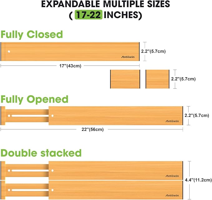 ANTOWIN Bamboo Drawer Dividers Organizers, Drawer Separators Splitter,17-22 inches Long Adjustable Spring-loaded Organizer for Large Utensil, Clothes, Tools Drawers(yellow)-DeskLoop Office
