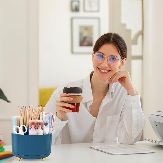 SKYDUE 360 Degree Rotating Desk Organizer, Dual-Purpose Pencil Pen Holder, Rotating Desk Pen Organizer with 5 Slots, Pencil Cup for Office, School, Home-DeskLoop Office