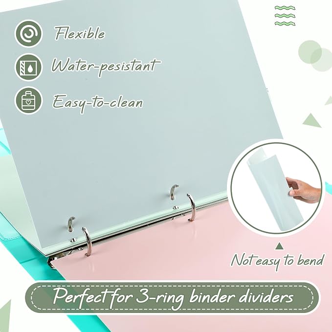 Honoson 12 Sets 8 Tab Dividers for 3 Ring Binders Plastic File 8.5 x 11 Inch - Image 3