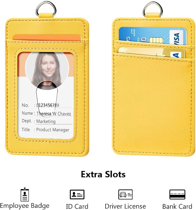 Leather Badge Holder and Adjustable Retractable Lanyards, Quick Release Buckle - Image 3