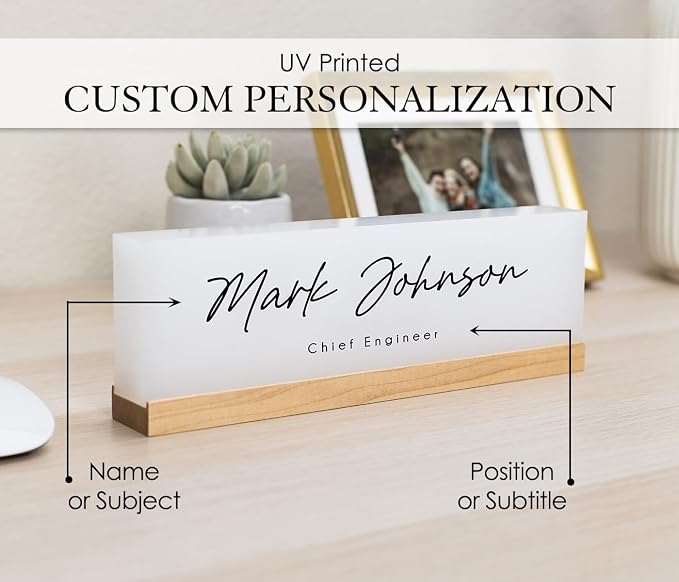 Personalized Acrylic Name Block w/Wooden Base - Image 3