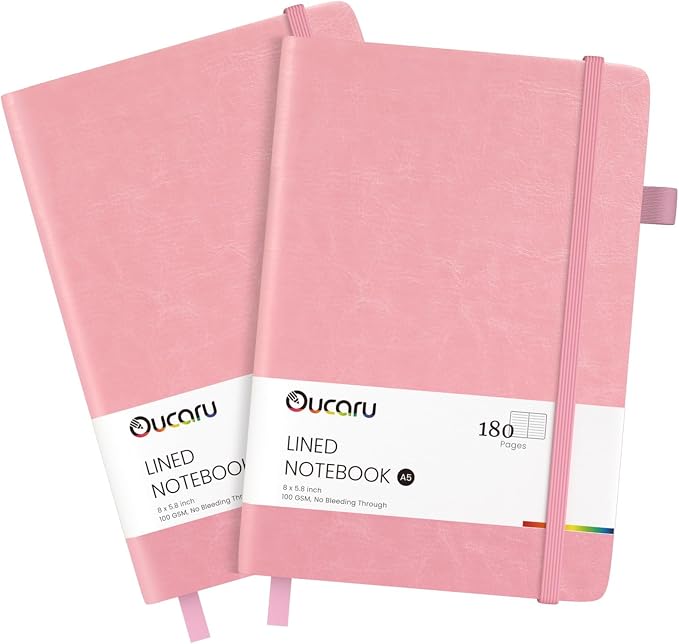 Oucaru Lined Journal Notebook, 2 Pack, 180 Pages, A5 Journals by Oucaru