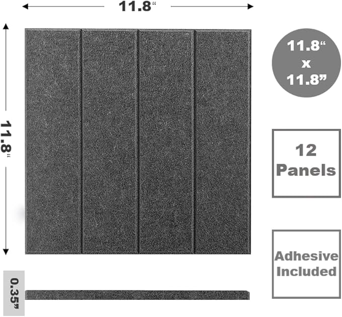 Large Cork Board Alternative - 12-Pack Felt Wall Tiles with Safe Removable Adhesive Tabs, Cork Wall Tiles Bulletin Board Home Office Essentials - Gray Black-DeskLoop Office