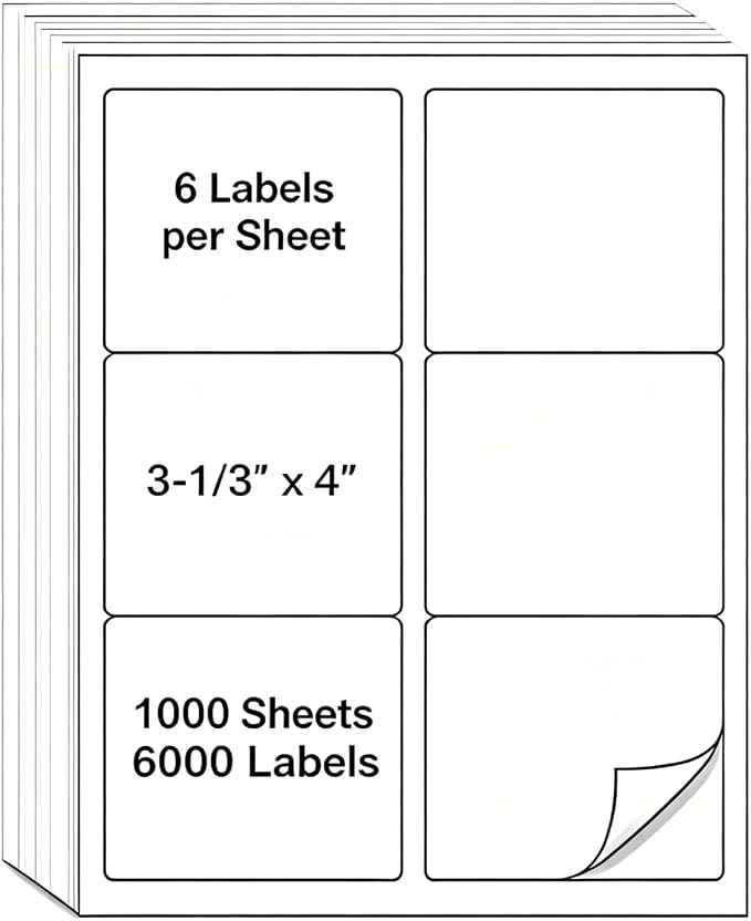 MPRT 1000 Sheets 3-1/3" x 4" Shipping Address Labels Printable Label Stickers by Unknown