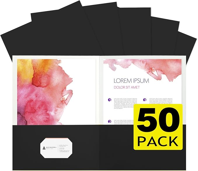 pmybupo 50Pcs Black Two-Pocket Heavyweight File Folder, Letter Size, Paper File by pmybupo