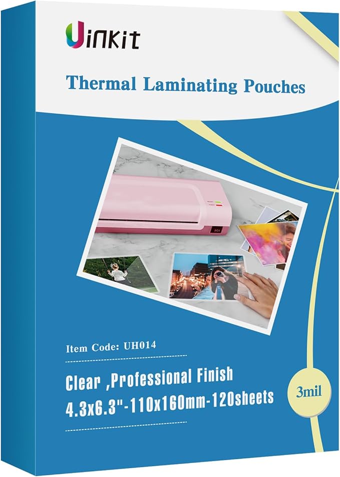 Uinkit 120Pack Thermal Laminating Pouches 3mil Laminating Sheets 4.3x6.3 inches for Sealed 4x6 Photo Card Documents, Glossy Clear Laminator Pouch Rounded Corner-DeskLoop Office