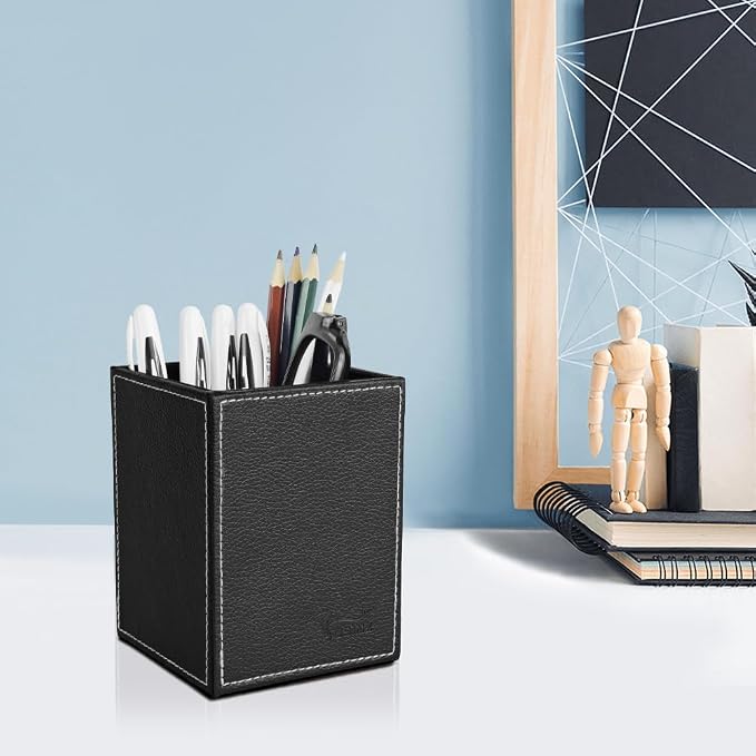 Pen Pencil Holder Cup Container PU Leather Desk Organizer Stand Decor Brush - Image 3