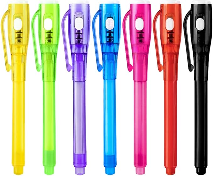 Invisible Ink Pens, Upgraded Spy Invisible Ink Pen with UV Light Magic Marker for Secret Message and Kids Christmas Goodies Bags Toy (7pcs)-DeskLoop Office
