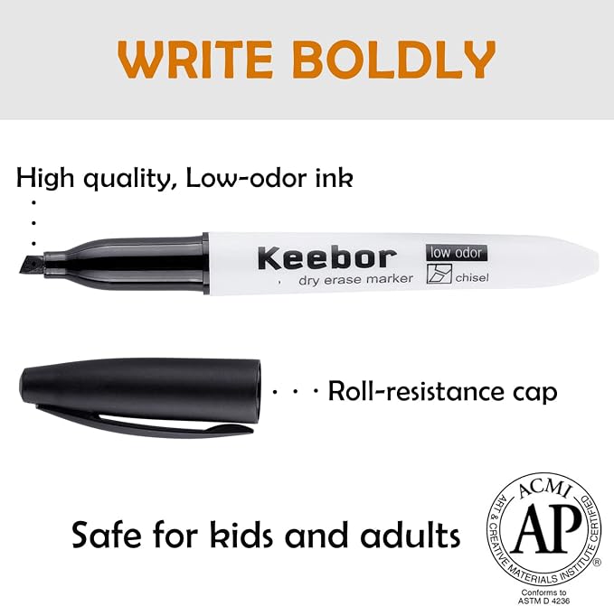 Keebor Dry Erase Markers Bulk, Chisel Tip, 72 Pack Low-odor Whiteboard Markers - Image 3