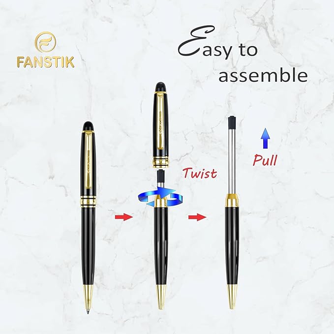 Customized BallPoint pen with name (MADE IN USA), stainless steel, black and gold, luxury engraved pen personalized for men and for women. (BallPoint Black-Gold)-DeskLoop Office