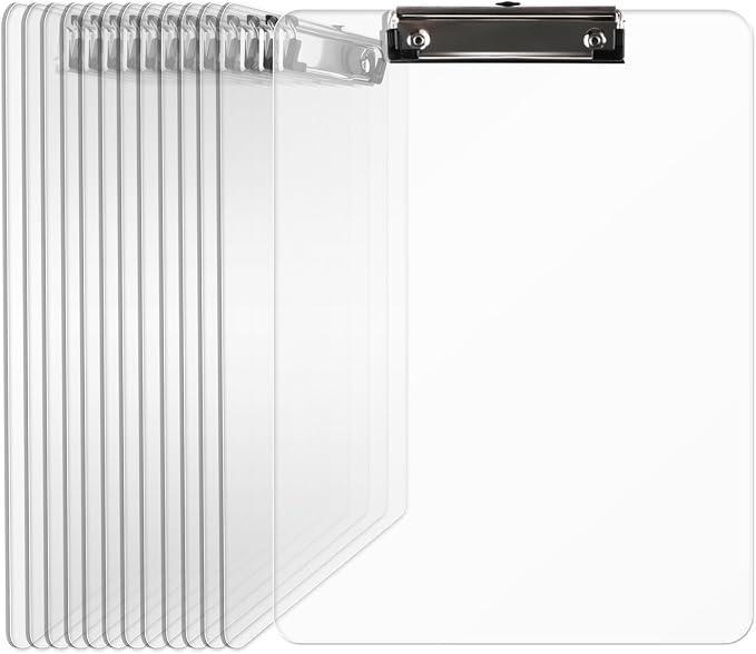 Plastic Clipboards Set of 12, A4 Acrylic Clear Board 8.5x11 | Transparent by Macroclo