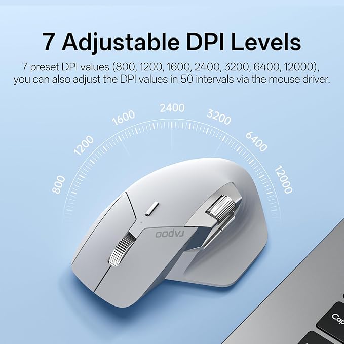 Rapoo MT760 PRO Wireless Mouse, NearLink + Bluetooth 5.0 Multi-Device, 12K DPI, 2K Polling, Ergo for Work & Gaming, 11 Programmable Buttons, On-Board Memory, Quiet Clicks, USB-C, 120 Days Battery Life-DeskLoop Office