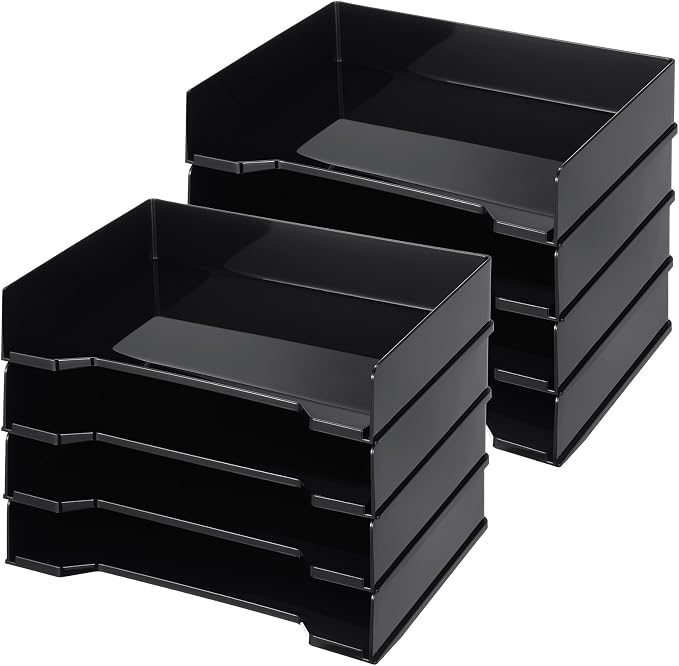 DoubleFill 8 Pcs Stackable Letter Tray Rectangular Plastic Desk Organizer 13 x by DoubleFill