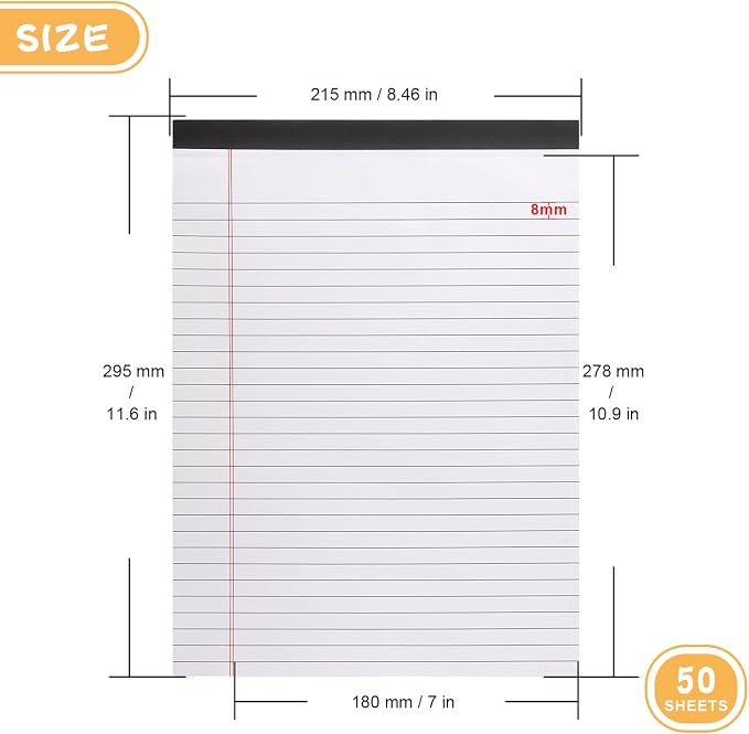 ZZTX Legal Pad 8.5x11 Inch White Lined 50 Sheets 1 Pack | A4 letter, Thick & - Image 2