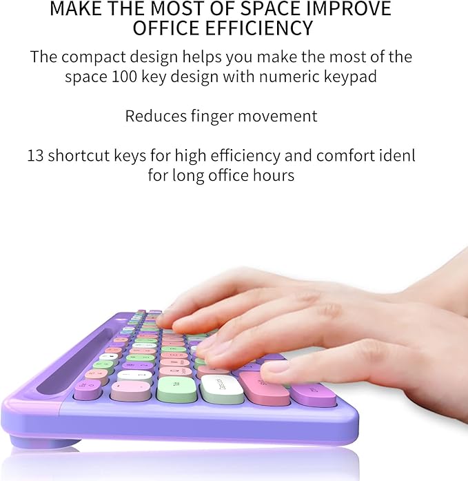 FOPETT Wireless Keyboard and Mouse Combo, 100 Keys Full-Sized 2.4 GHz Round Keycap Colorful Keyboards, USB Receiver Plug and Play, for Windows, Mac, PC, Laptop, Desktop (Purplecolorful)-DeskLoop Office
