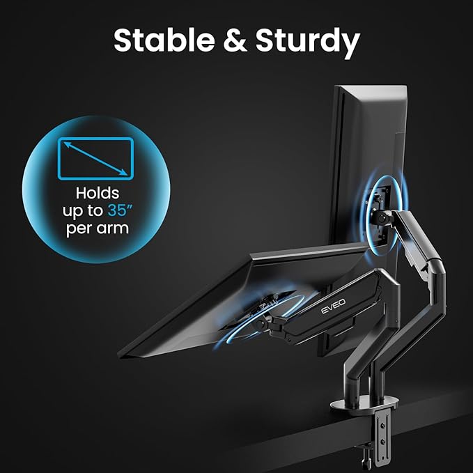EVEO Premium Dual Monitor Mount 14"-35” Dual Monitor Arm VESA Bracket Adjustable Height Gas Spring Dual Monitor Stand, Screen Full Motion Dual Monitor Arm-Computer Monitor Stand for 2 Screens - Red-DeskLoop Office