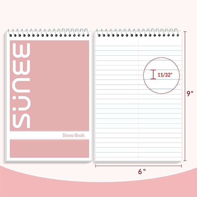 SUNEE 2 Pack Steno Pads 6x9, Gregg Rule, 60 Sheets, Spiral Notebook 6x9 - Image 3