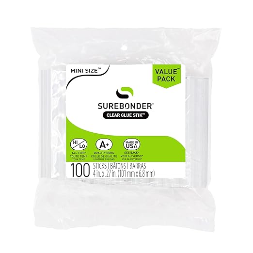 Surebonder DT-100 Mini Size Hot Glue Sticks for Mini Glue Guns 0.27 in. Diameter, 4 in. Length - All Purpose, All Temperature - Great for DIY, Arts, and Crafting - 100 Pack, Clear-DeskLoop Office