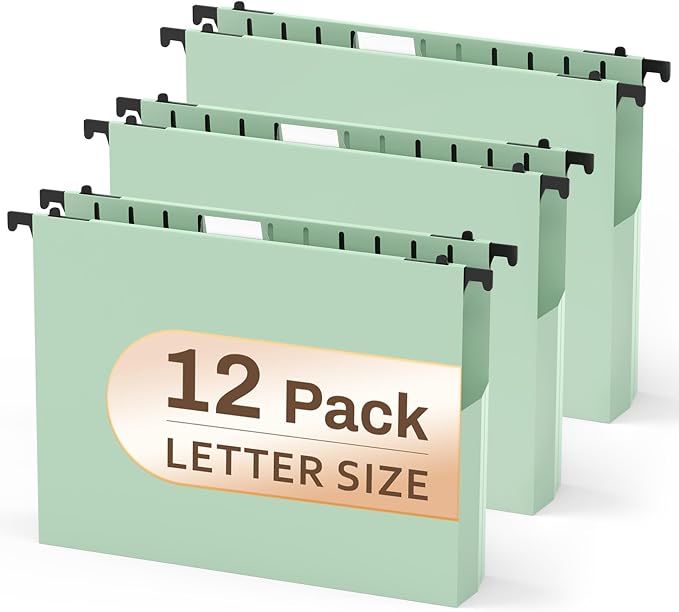 12 Pack Hanging File Folders, Filing Folders Hanging Reinforced, Plastic by PNETTCO