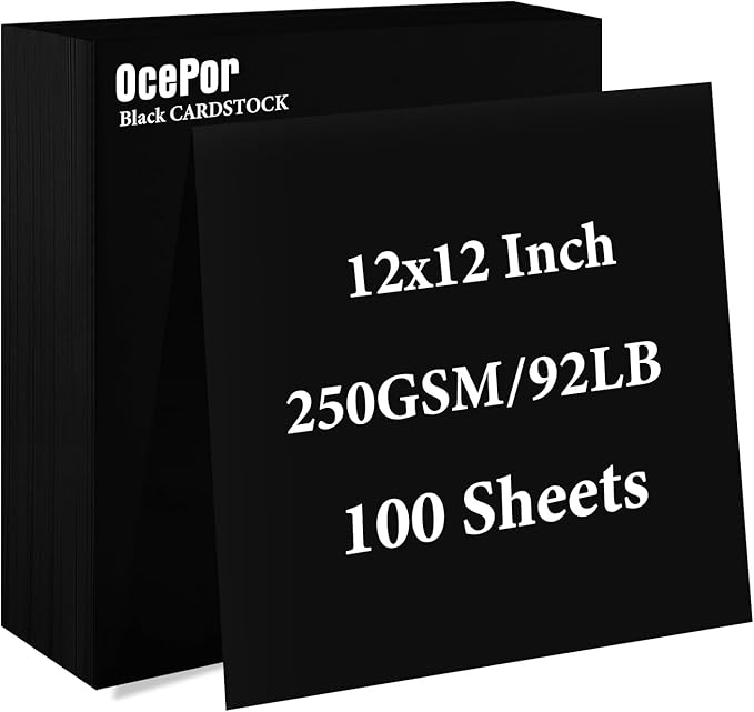 OcePor 100 Sheets Black Cardstock 12” x 12”, 92lb/250gsm Black Card Stock, Thick Card Stock Paper, Heavy Cardstock Paper for Printer, Resume, Scrapbooks, Art, Crafts, Business Cards-DeskLoop Office