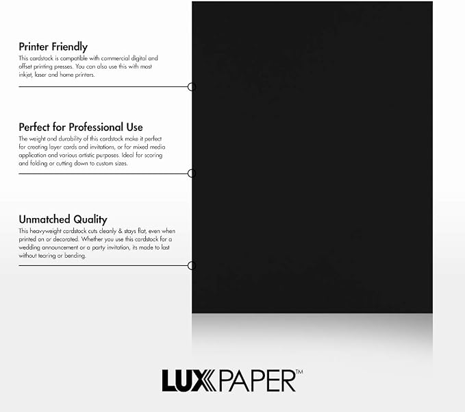 LUXPaper 8.5" x 11" Cardstock | Letter Size | Midnight Black | 100lb. Cover | - Image 3