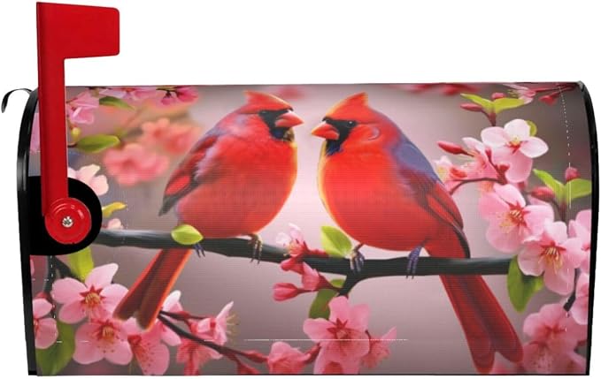 Cardinal Flowers Mailbox Covers, Spring Summer Sakura Red Birds 18" X 21" by Yomane