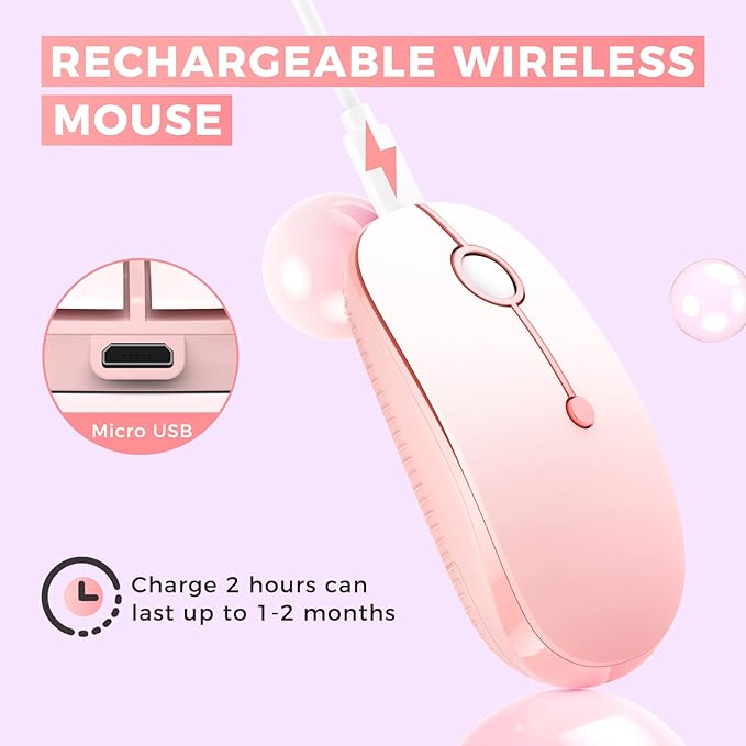 VssoPlor Type C Wireless Mouse, USB C MacBook Wireless Mouse Dual Mode 2.4G Cordless Mice with Nano USB and Type C Receiver Compatible with PC, Laptop, MacBook, ipad-Gradient Pink-DeskLoop Office