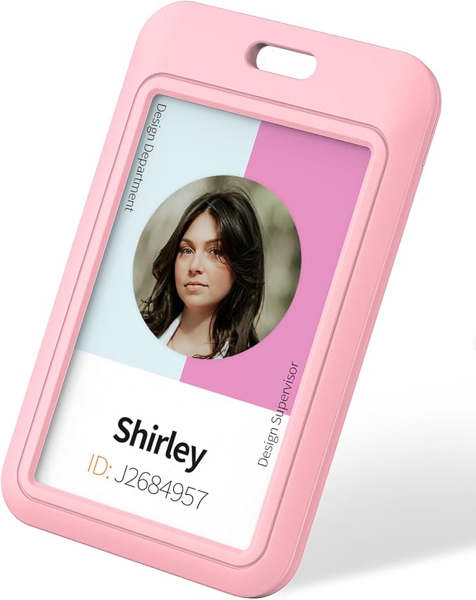 Uniclife 3 Pack Sliding ID Badge Holder Hard Pink Vertical Plastic Card Case by UnicLife