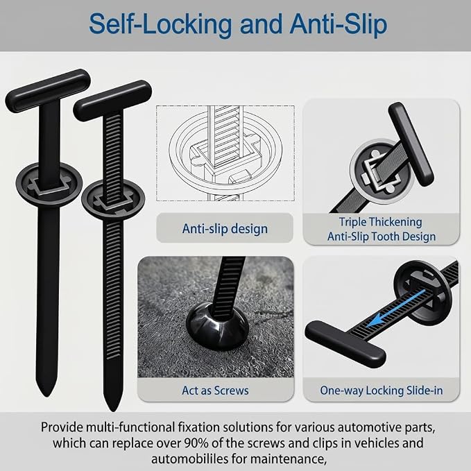 200PCS T-Head Cable Tie Buckle, PA66 Push Pin Clips - Image 6