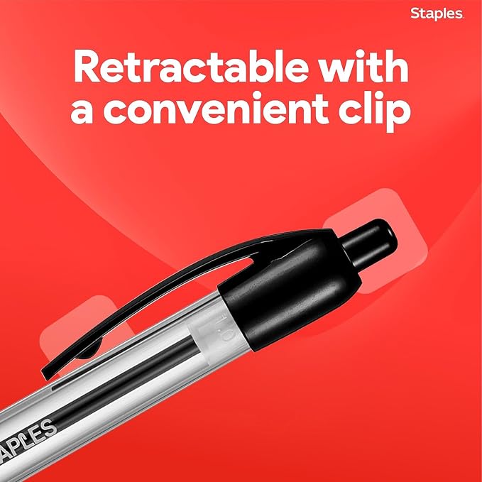 STAPLES Retractable Ballpoint Pens, Medium Point 1.0mm, 12 Pack – Comfortable - Image 6