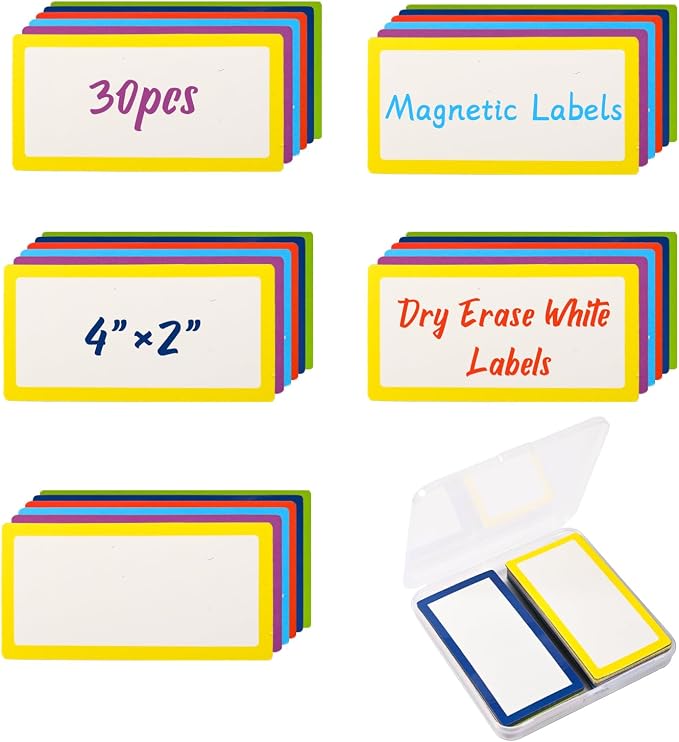 Dry Erase Magnets Blank Lables, 30 Pack Colorful Reusable Magnetic Labels by Unknown