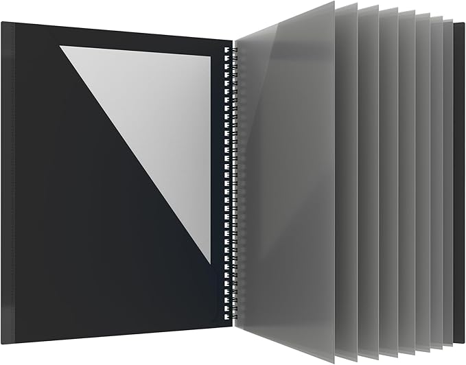 Oxford 10 Pocket Folder, Sturdy Plastic Spiral Portfolio, Anti-Tear Edges, 8 Pockets, 2 Diagonal Interior Pockets, Letter Size, Black (89332)-DeskLoop Office