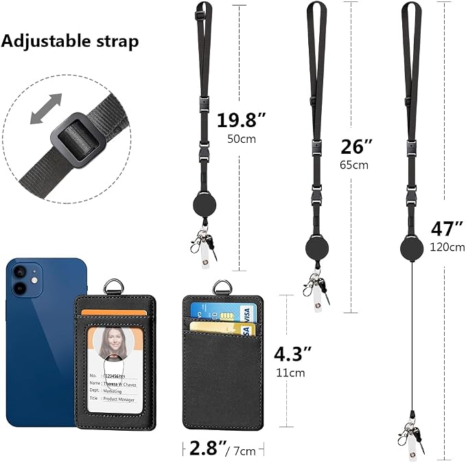 Leather Badge Holder and Adjustable Retractable Lanyards, Quick Release Buckle - Image 4