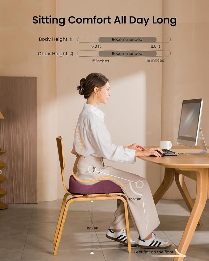 ProtoArc Seat Cushion, Office Chair Cushion for Sciatica, Coccyx Cushion, Ergonomic Memory Foam Seat Cushion for Car, Home, Pressure Relief Pad for Hip, Tailbone, All Day Comfort - Wine Red-DeskLoop Office