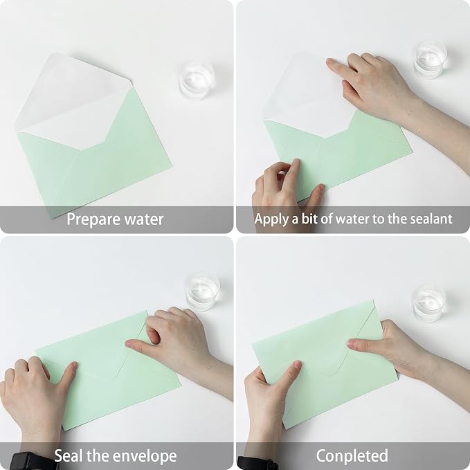 YINUOYOUJIA 50 PCS Pearl Mint Green Envelopes A7, 5 x 7 Mint Green Shimmer - Image 3