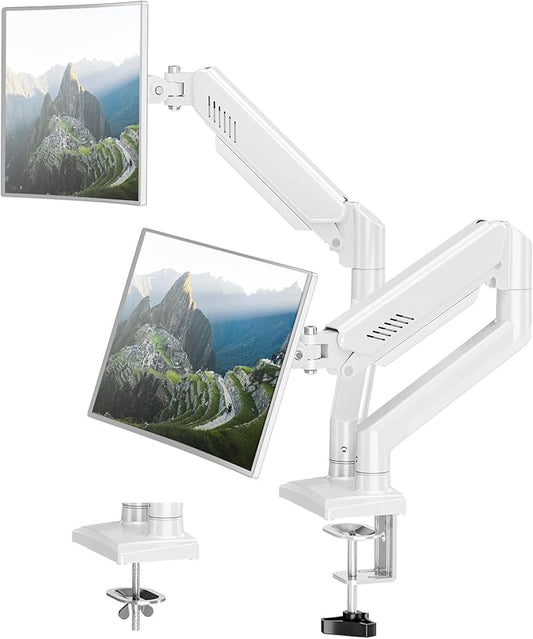 Dual Monitor Desk Mount - Adjustable Monitor Arm for 2 Monitors up to 32 inches/19.8 lbs, Double Monitor Stand VESA Bracket with C-Clamp & Grommet Mounting, Computer Screen Mount, White, Freelift-DeskLoop Office