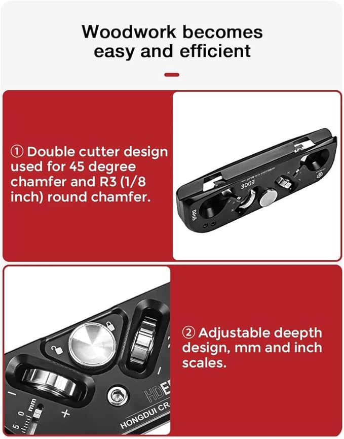 HONGDUI Chamfer Plane Edge Plane Corner Plane Quick Edge Trimmer Chamfering Tool with 3 Carbide Insert for Woodworking-DeskLoop Office